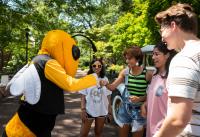 Students meet Buzz as a part of Week of Welcome activities.